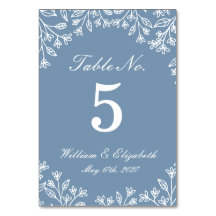 Dusty Blue Wildflower Wedding Table Number