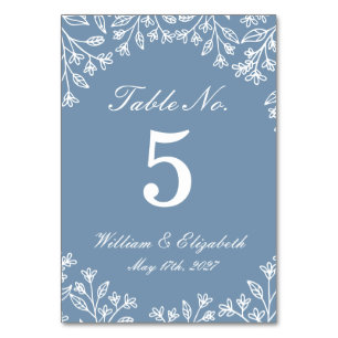 Dusty Blue Wildflower Wedding Table Number