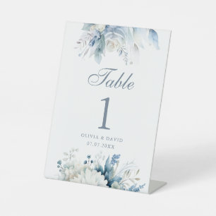 Dusty Blue Wildflower Wedding Table Number Pedestal Sign