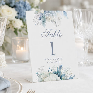 Dusty Blue Wildflower Wedding Table Number Pedestal Sign