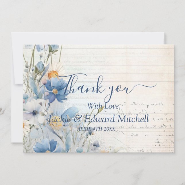 Dusty Blue Wildflower Wedding Thank You (Front)