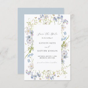 Dusty Blue Wildflower Whimsical Modern Wedding Save The Date