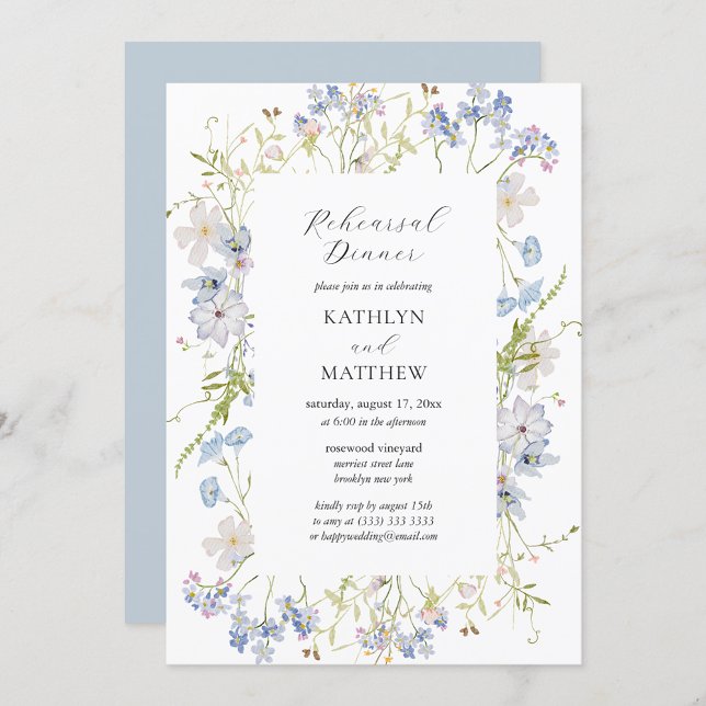 Dusty Blue Wildflower Whimsical Rehearsal Dinner Invitation (Creator Uploaded)
