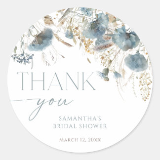 Dusty blue wildflowers boho bridal shower stickers
