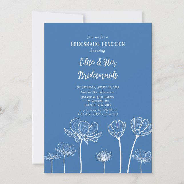 Dusty Blue Wildflowers Bridesmaids Luncheon Invitation (Front)