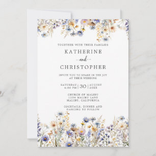 Dusty Blue Wildflowers Budget All-In-One Wedding Invitation