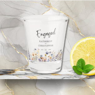 Dusty Blue Wildflowers Custom Engagement Party Shot Glass