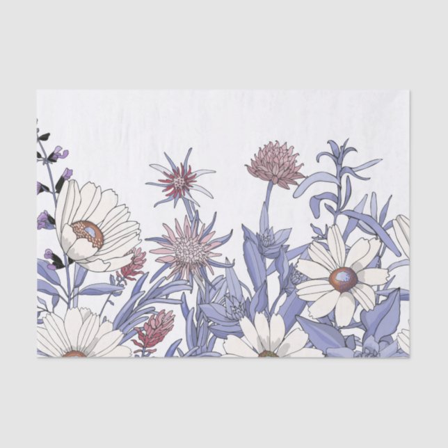 Dusty Blue  Wildflowers Decoupage  Napkins Tissue Paper (Front)
