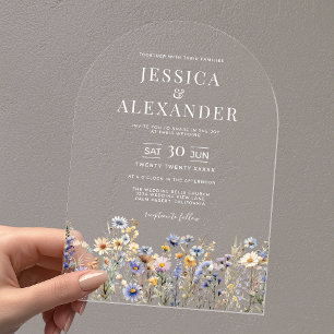 Dusty Blue Wildflowers Elegant Arch Wedding Acrylic Invitations