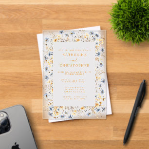 Dusty Blue Wildflowers Elegant Gold Wedding Acrylic Invitations