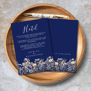 Dusty Blue Wildflowers Elegant Navy Wedding Hotel Enclosure Card