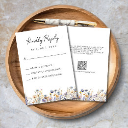 Dusty Blue Wildflowers Elegant QR Code Wedding RSVP Card