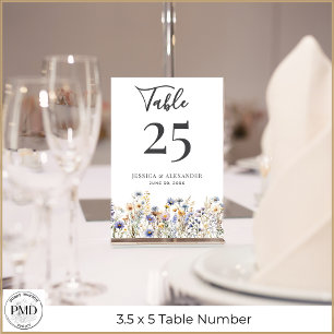 Dusty Blue Wildflowers Elegant Script Wedding Table Number