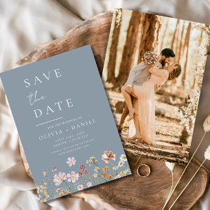 Dusty Blue Wildflowers Photo Boho Save the Date