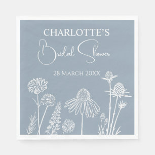 Dusty Blue Wildflowers Sketched Bridal Shower Napkin
