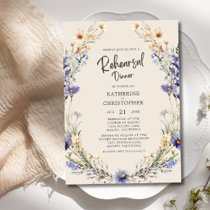 Dusty Blue Wildflowers Wedding Rehearsal Dinner Invitation