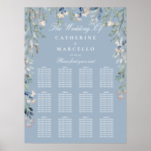 Dusty Blue Wildflowers Wedding Seating Plan Chart