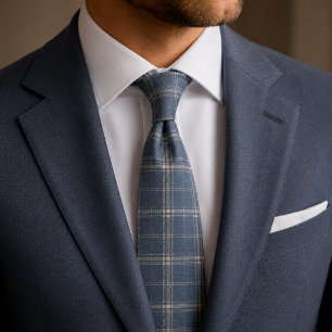 Dusty Blue Windowpane Plaid Tie