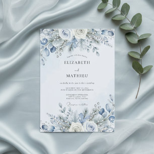 Dusty Blue Winter Bloom Wedding Invitation