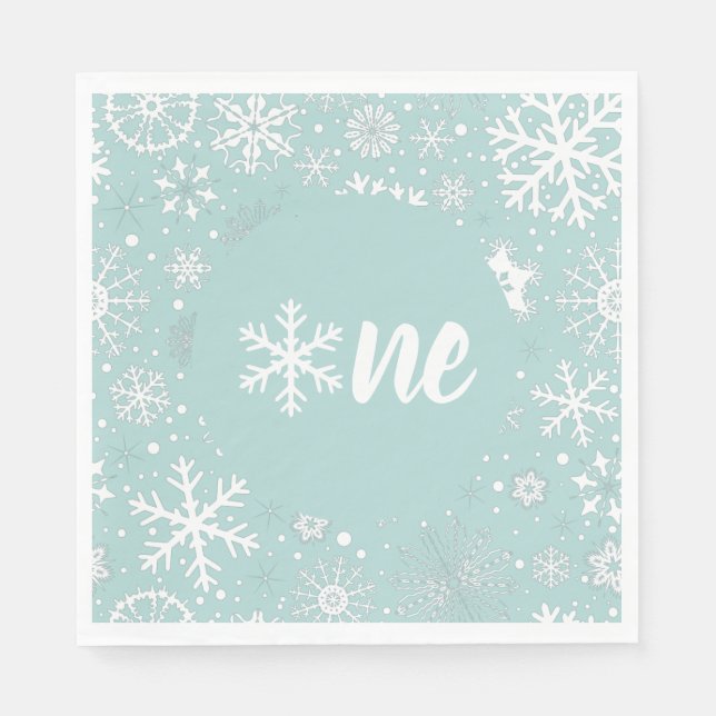 Dusty Blue Winter First Birthday Snowflake Napkins (Front)
