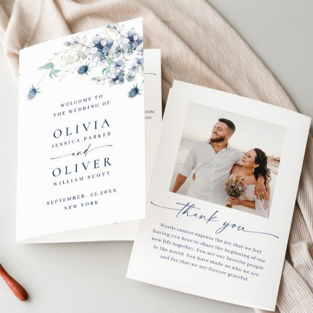 Dusty Blue Winter Foliage Wedding Ceremony Program (Creator Uploaded)