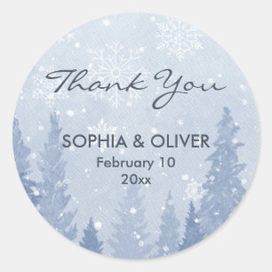 Dusty Blue Winter Scene Classic Round Sticker
