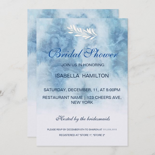 Dusty Blue Winter Script Calligraphy Bridal Shower Invitation (Front/Back)