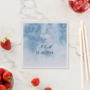Dusty Blue Winter Script Calligraphy White Branch Napkin