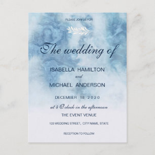 Dusty Blue Winter Script Calligraphy White Branch Postcard