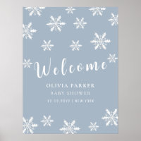 Dusty Blue Winter Snow Baby Shower Welcome poster