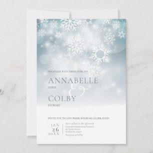 Dusty Blue Winter Snow Modern Wedding Invitation
