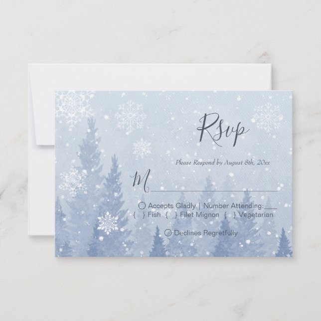 Dusty Blue Winter Watercolor RSVP Card (Front)