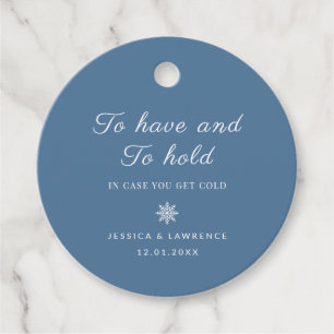 Dusty Blue Winter Wedding Blankets For Guests Favour Tags