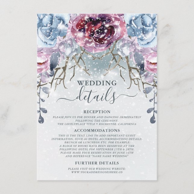 Dusty Blue Winter Wedding Details Enclosure Card (Front)