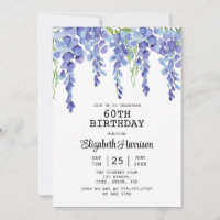 Dusty Blue Wisteria Floral Greenery 60th Birthday 