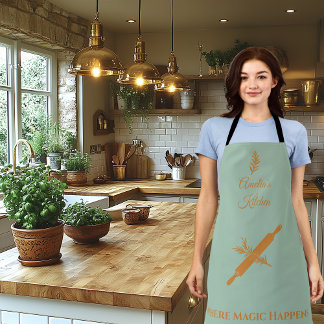 Dusty Blue with Bronze Rolling Pin and Herb Design Apron