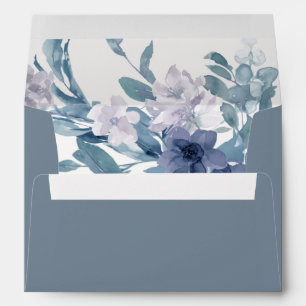 Dusty Blue with Floral and Address Wedding Envelope