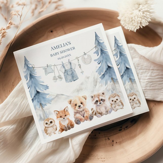 Dusty Blue Woodland Adventure Awaits Baby Shower Napkin (Creator Uploaded)
