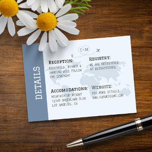 Dusty Blue World Map Destination Wedding Enclosure Card