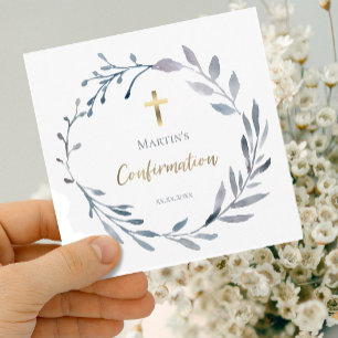 dusty blue wreath Confirmation   small size  Invitation
