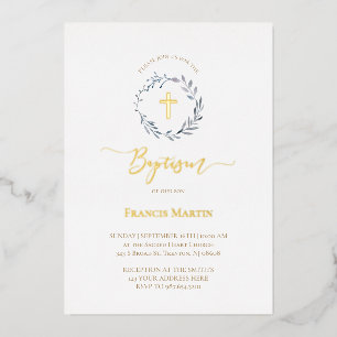 dusty blue wreath greenery Baptism