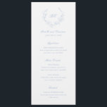 Dusty Blue Wreath Monogram Elegant Wedding Menu<br><div class="desc">Elegant wedding menu featuring a clean and timeless design with your monogram inside of a wreath crest.</div>