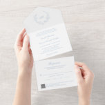 Dusty Blue Wreath Monogram QR Code Elegant Wedding All In One Invitation<br><div class="desc">Elegant all in one wedding invitation featuring a clean and timeless design with your monogram inside of a wreath crest.  Use the template to generate a QR code on the attached RSVP card.</div>