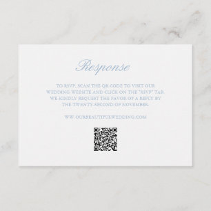 Dusty Blue Wreath Monogram QR Code Elegant Wedding RSVP Card