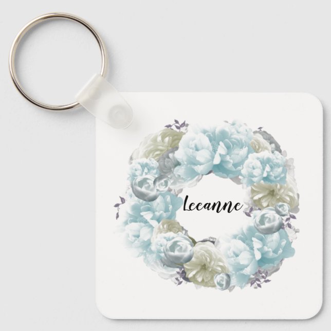 Dusty Blue Wreath  Personalised Keychain (Front)