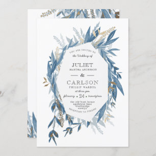 Dusty Blue Wreath with rustic Invitation