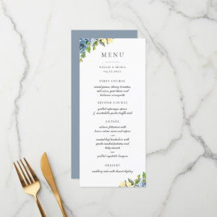 Dusty Blue Yellow Botanical Menu