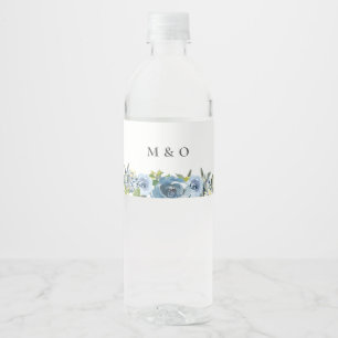 Dusty Blue Yellow Botanical Wedding Water Bottle Label