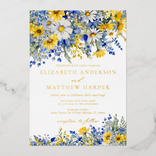 Dusty Blue Yellow Daisy Wildflowers Boho Wedding