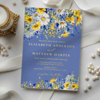 Dusty Blue Yellow Daisy Wildflowers Boho Wedding